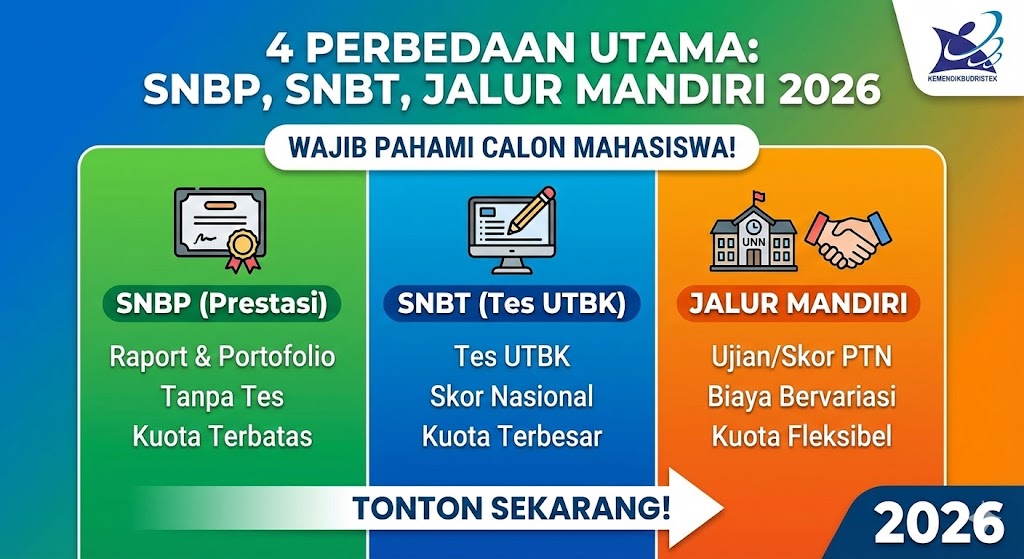 4 Perbedaan SNBP, SNBT, dan Jalur Mandiri 2026 yang Wajib Dipahami Calon Mahasiswa